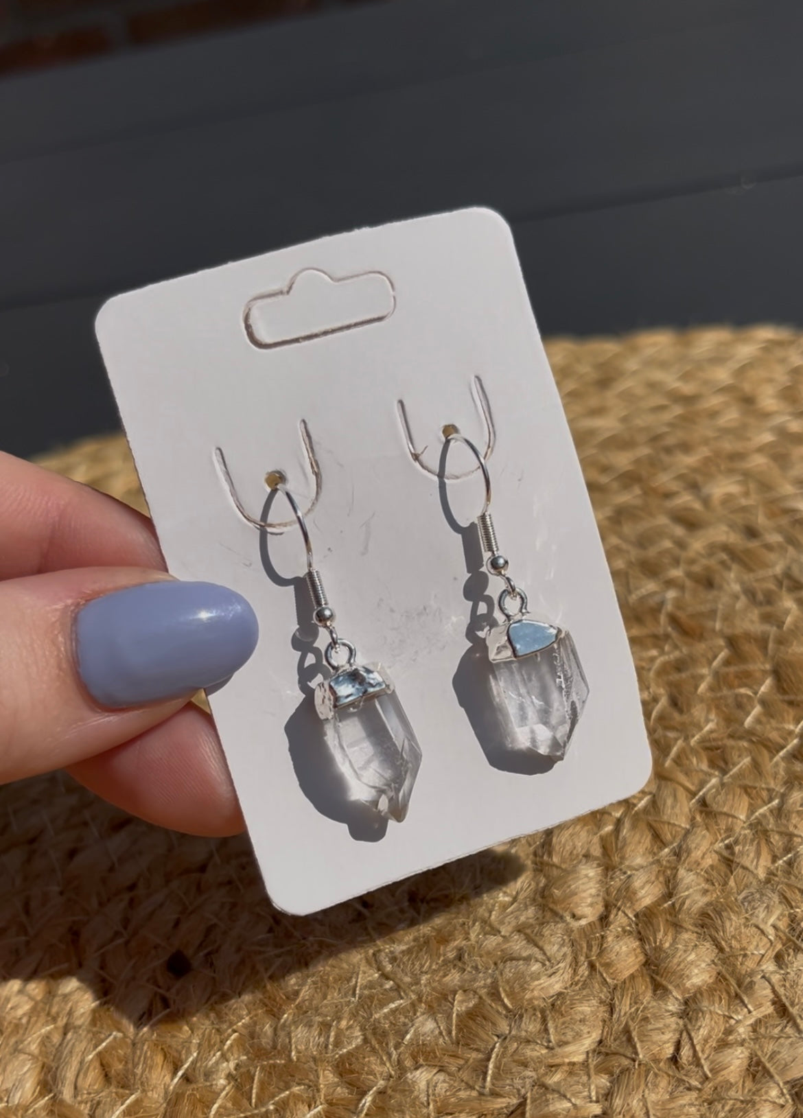 Oorbellen bergkristal puntjes (silver plated)