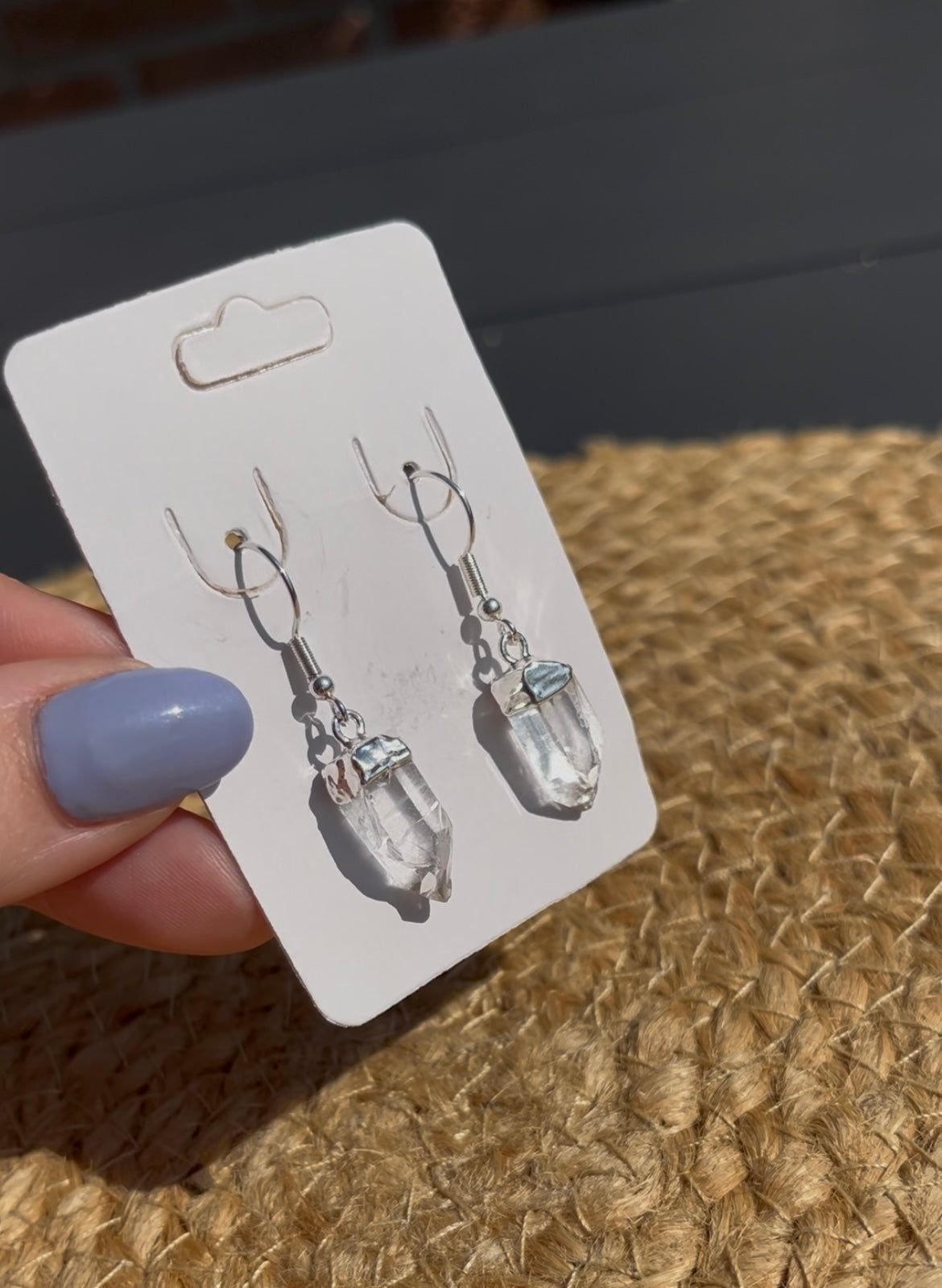 Oorbellen bergkristal puntjes (silver plated)