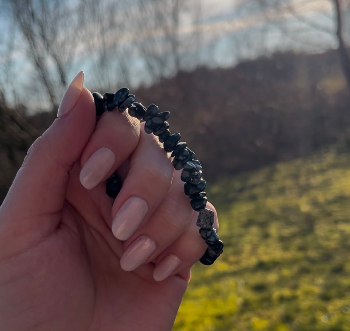 Sneeuwvlok obsidiaan splitarmband