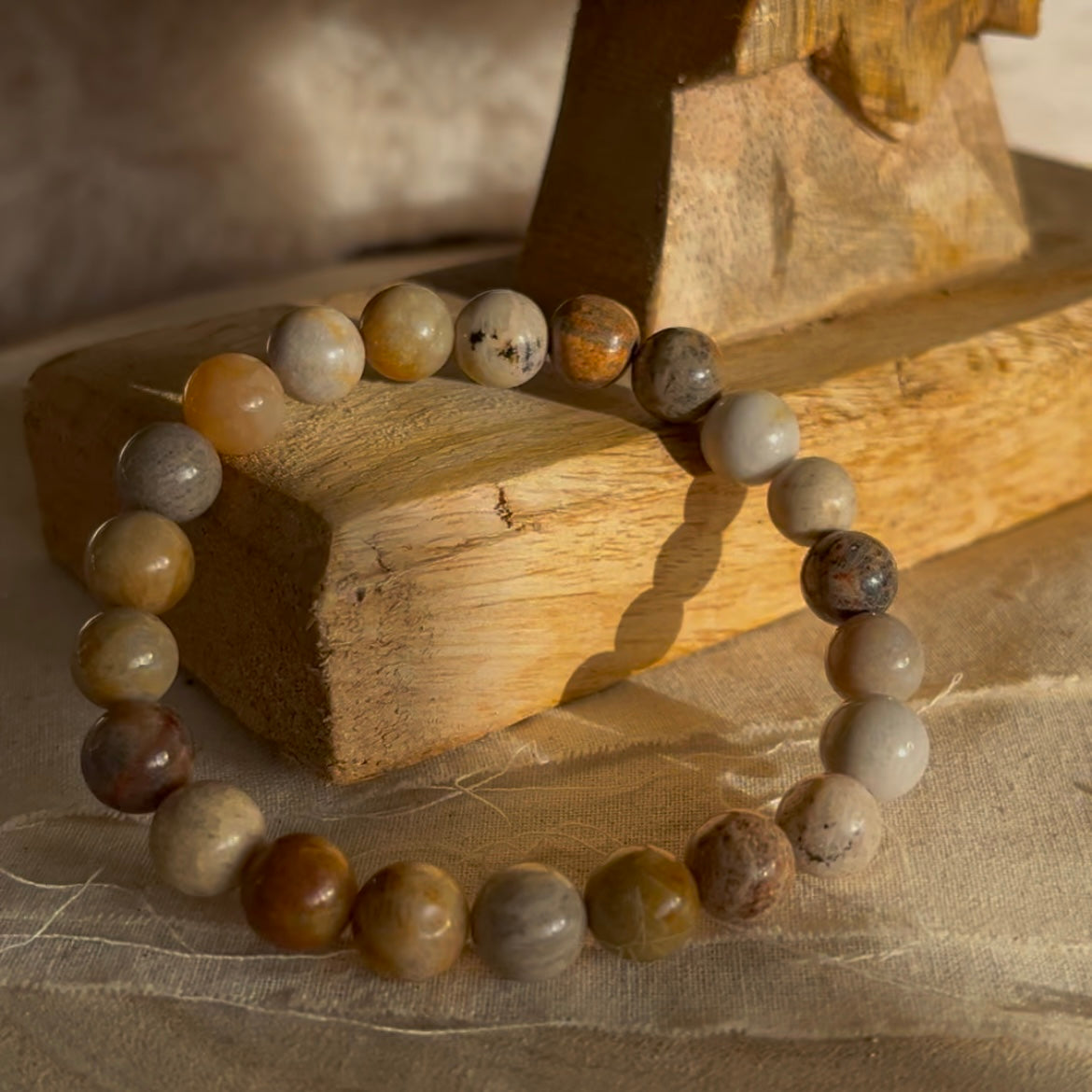 Fossiel koraal kogelarmband 8mm