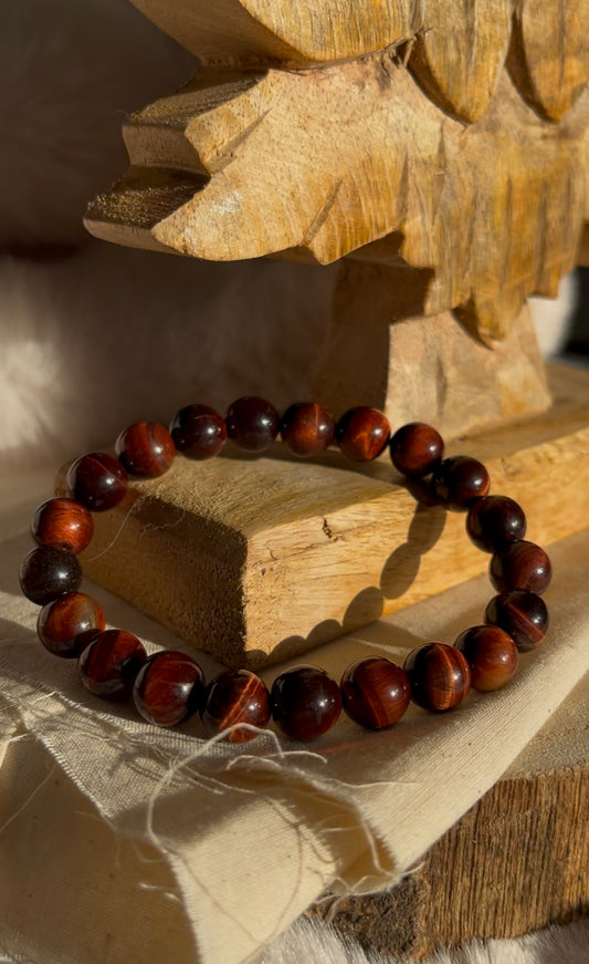 Rode tijgeroog kogelarmband 10mm