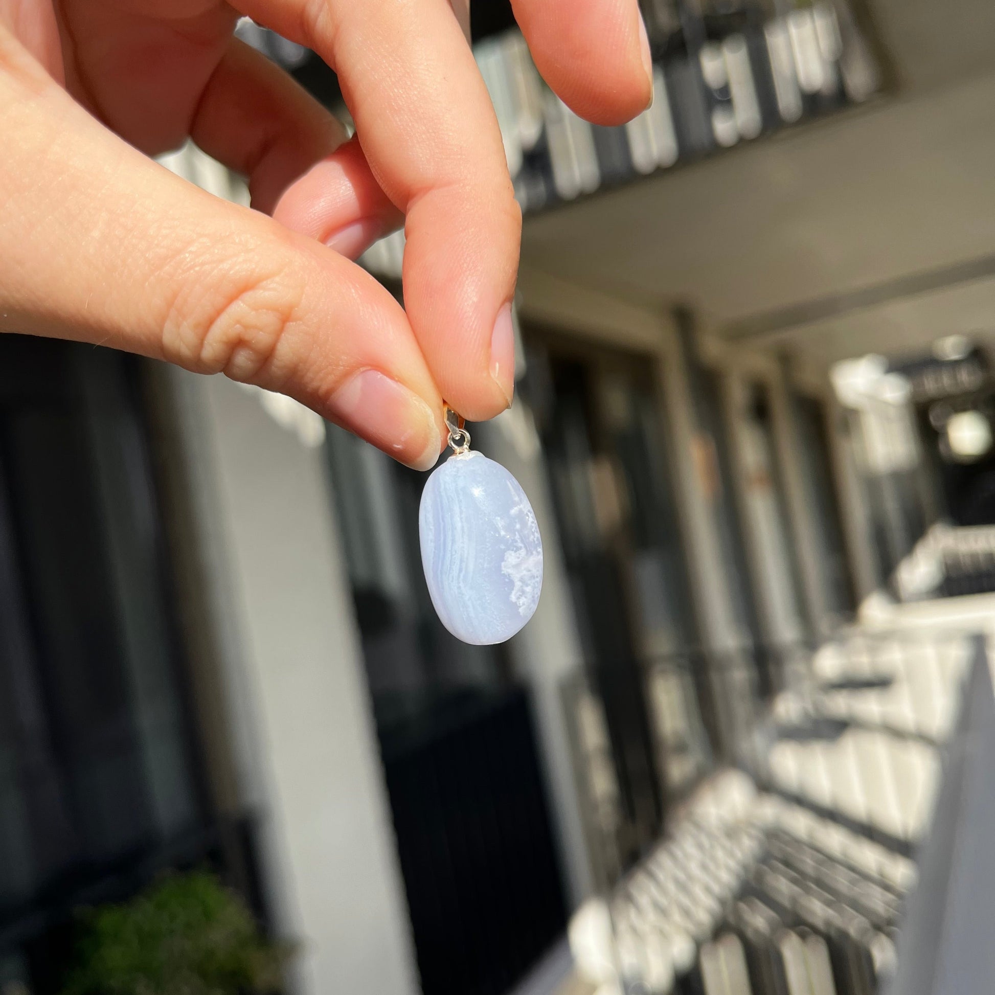 Edelsteen blue lace agaat kettinghanger